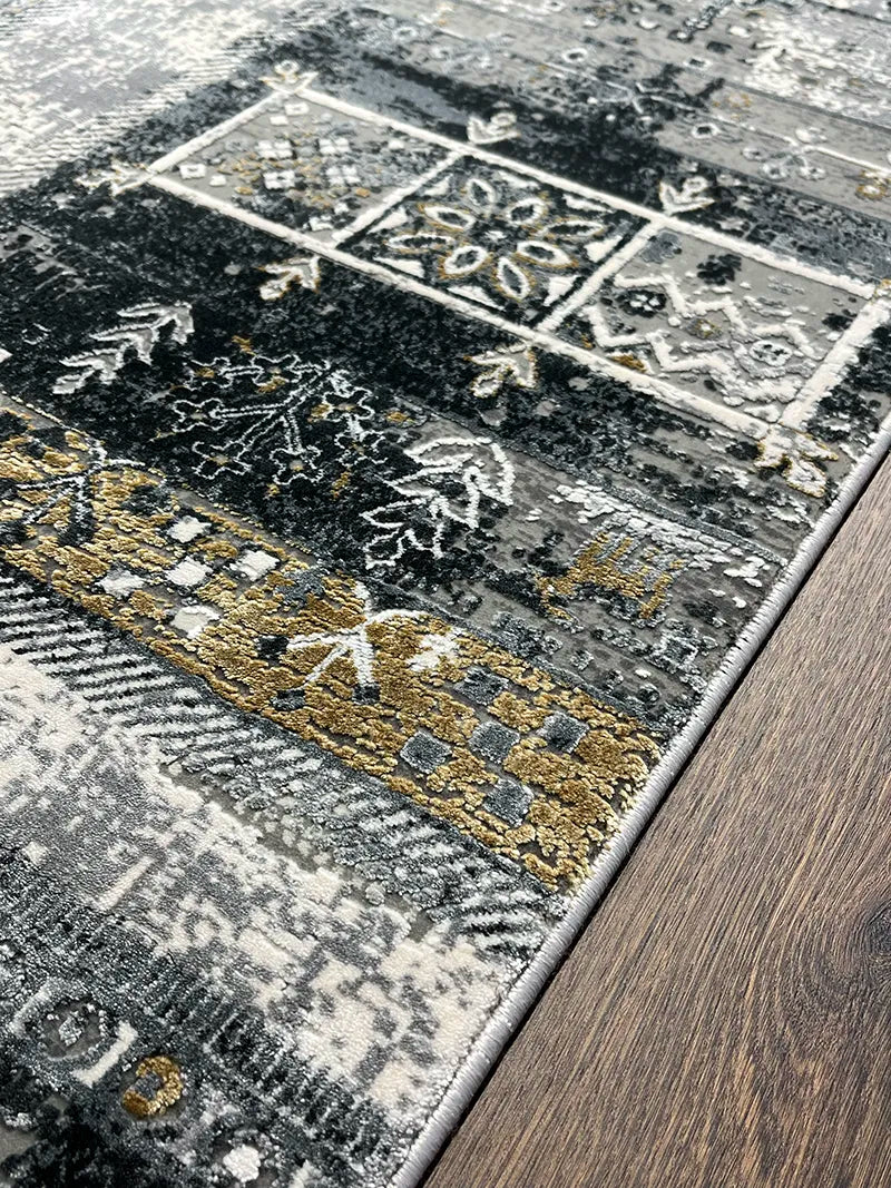 Craft Serisi Etnik Desen Gri Bambu Özel Tezgah Halısı