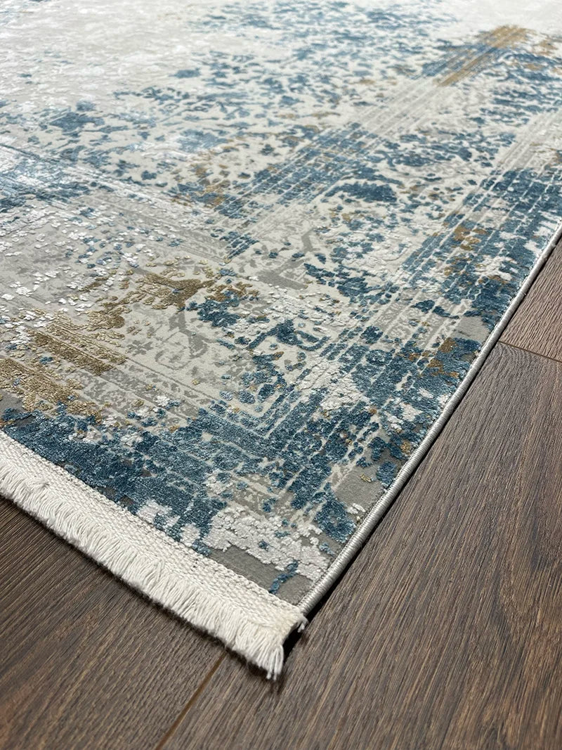 Olimpos Serisi Eskitme Desen Mavi Bambu Özel Tezgah Halısı