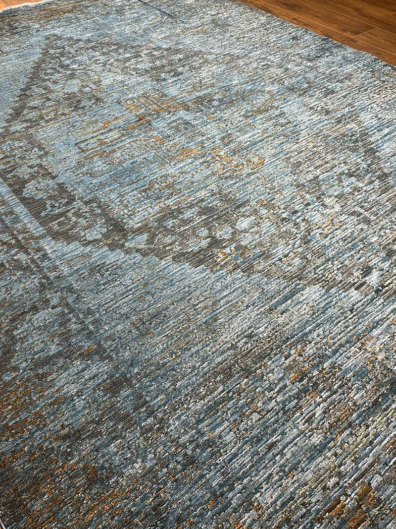 Woolknot Ametist Vintage Desen Mavi Makine Halısı