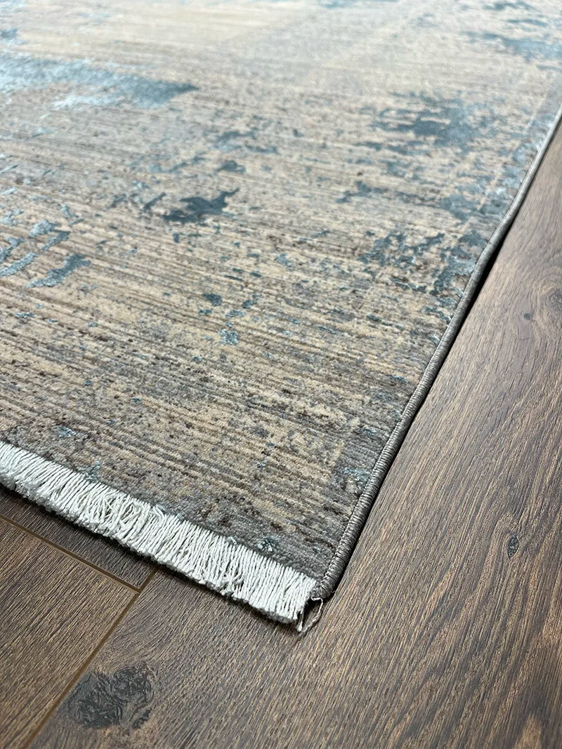 Eskitme Memlük Desen Turkuaz Bambu Özel Tezgah Halısı