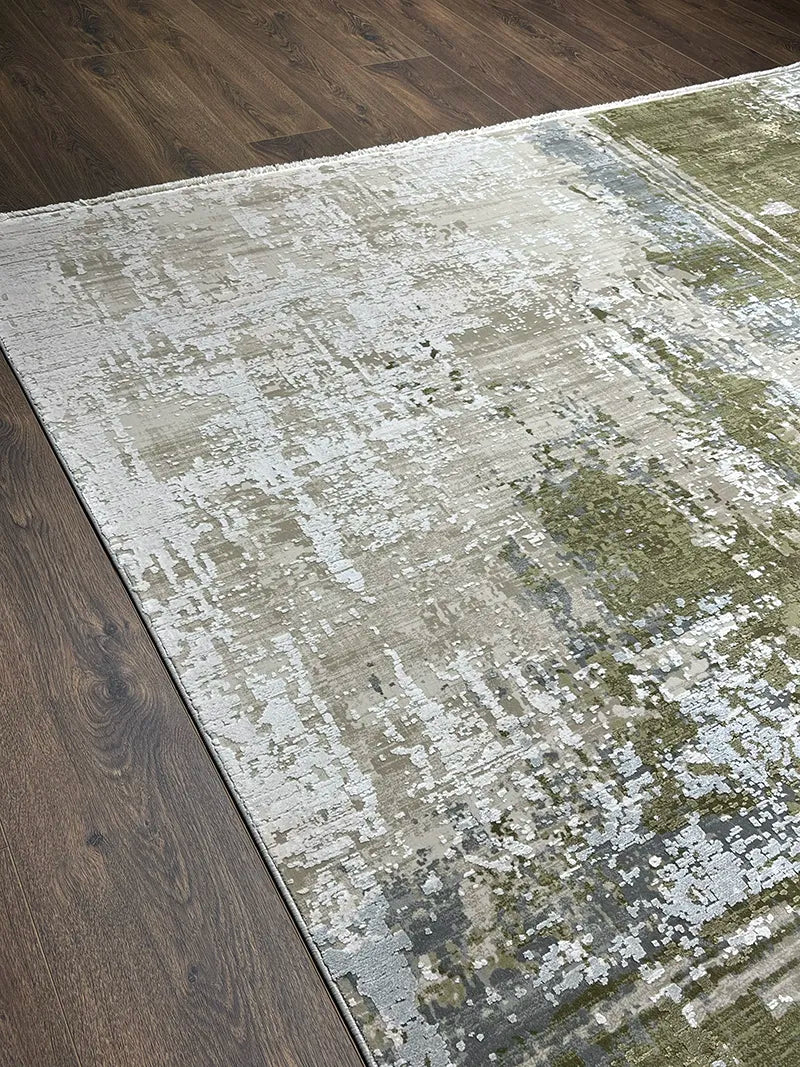 Eskitme Desen Yeşil Bambu Özel Tezgah Halısı