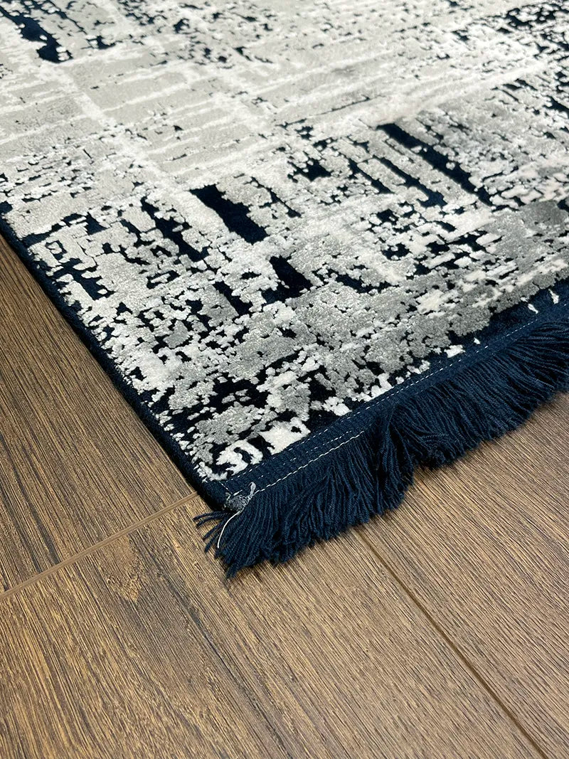 Eskitme Desen Lacivert Bambu Özel Tezgah Halısı