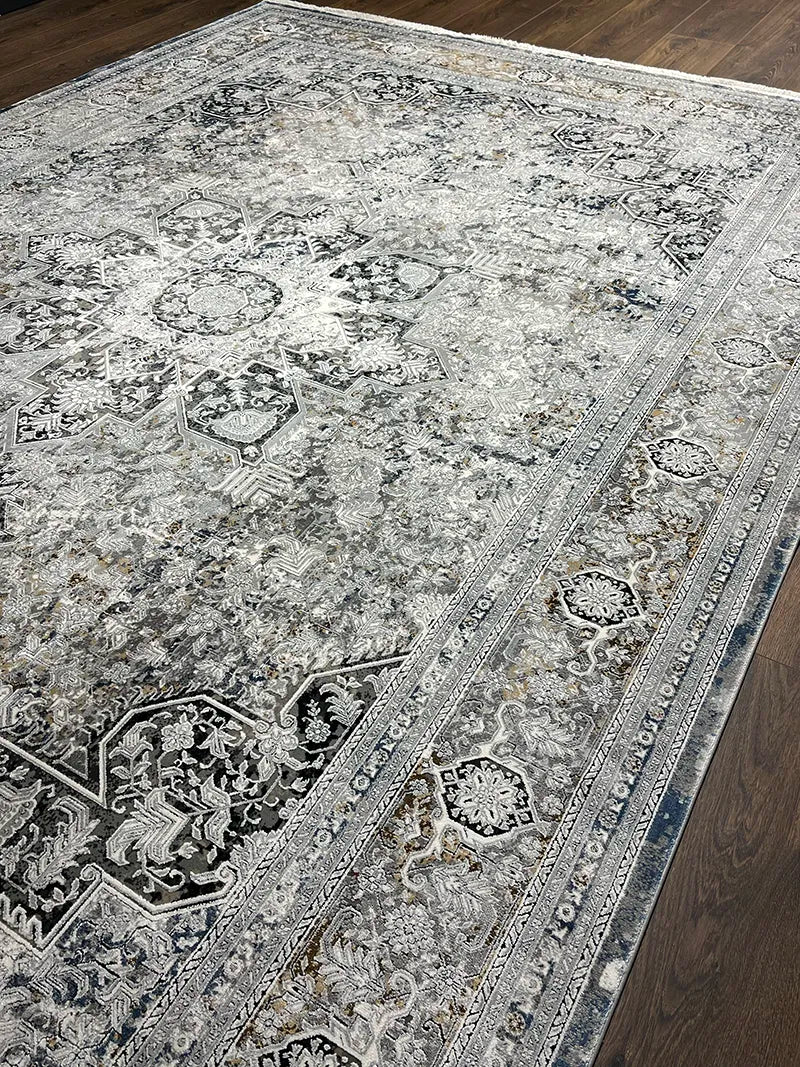 Klasik Desen Gri Bambu Özel Tezgah Halısı