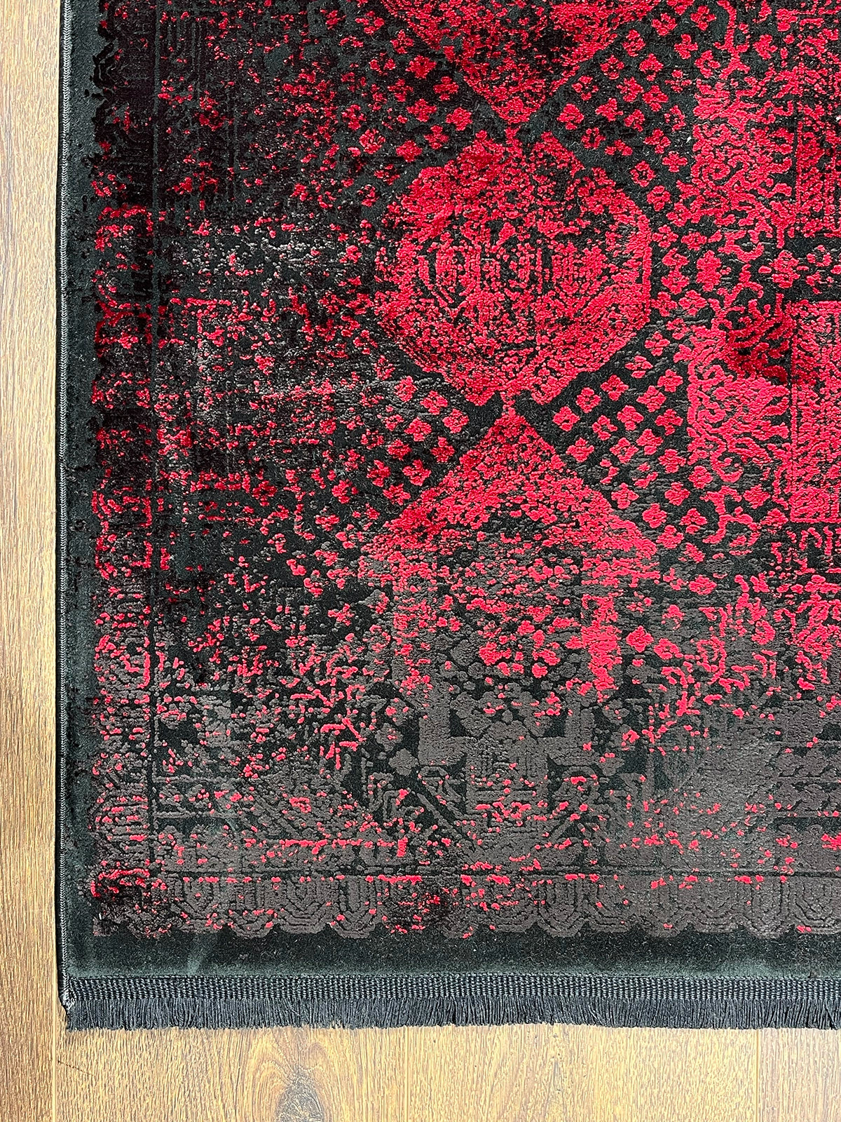 Eskitme Desen Kırmızı Bambu Özel Tezgah Halısı