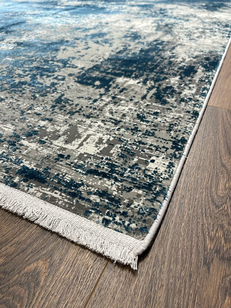 Eskitme Desen Mavi Bambu Özel Tezgah Halısı