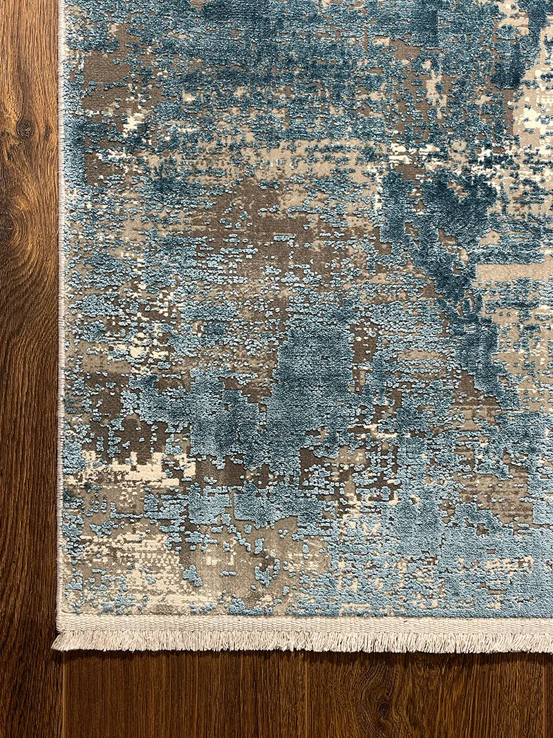 Eskitme Desen Mavi Bambu Özel Tezgah Halısı