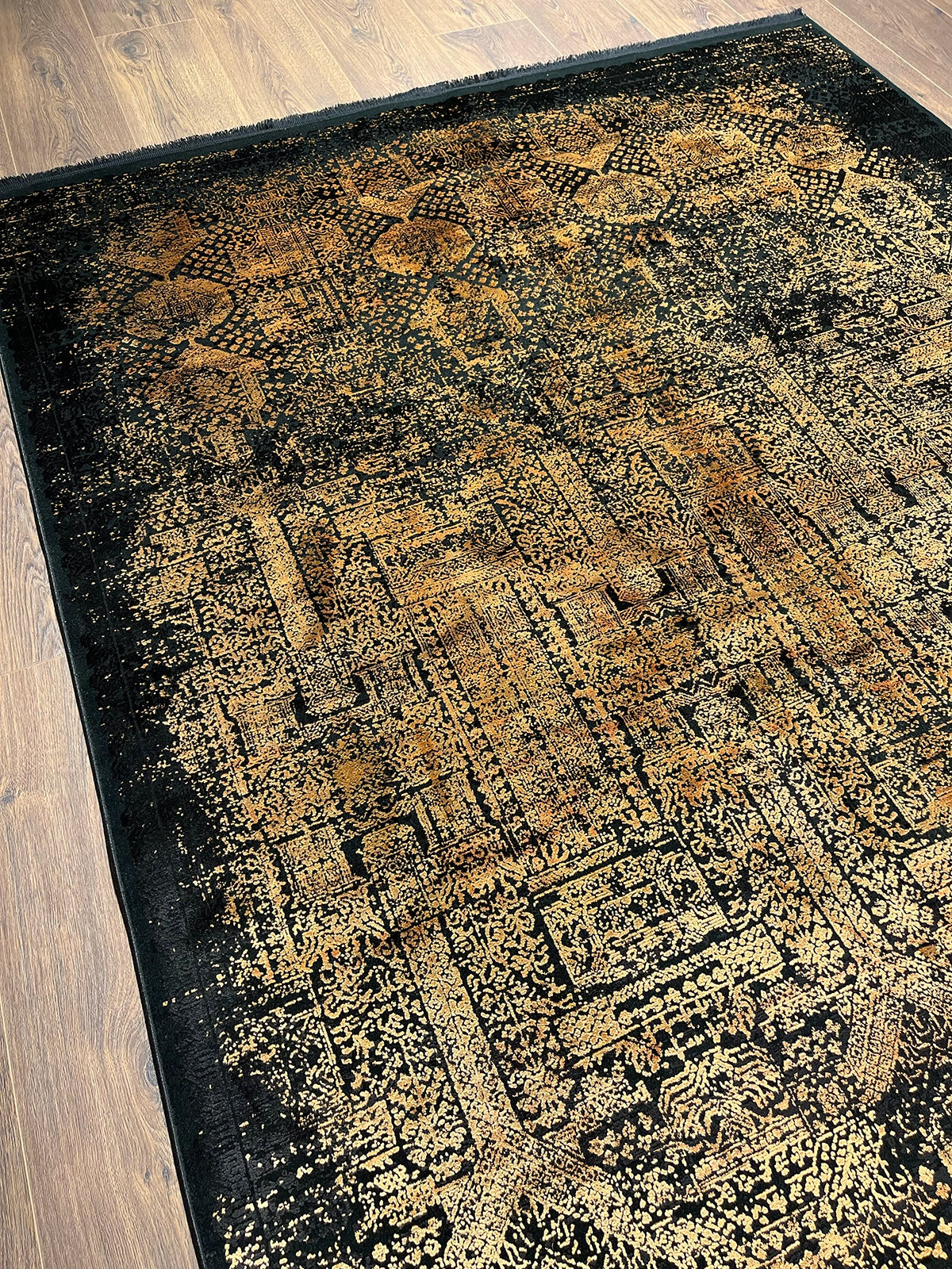 Eskitme Desen Sarı Bambu Özel Tezgah Halısı