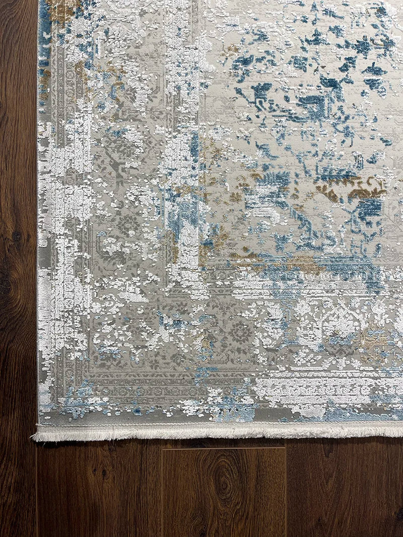 Olimpos Serisi Eskitme Desen Mavi Bambu Özel Tezgah Halısı