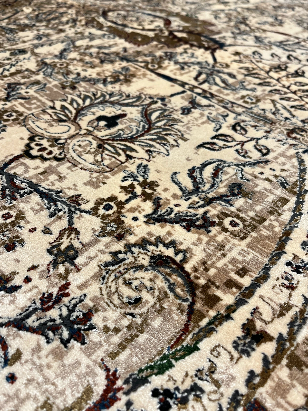 Pietra Serisi Etnik Desen Bej Bambu Özel Tezgah Halısı