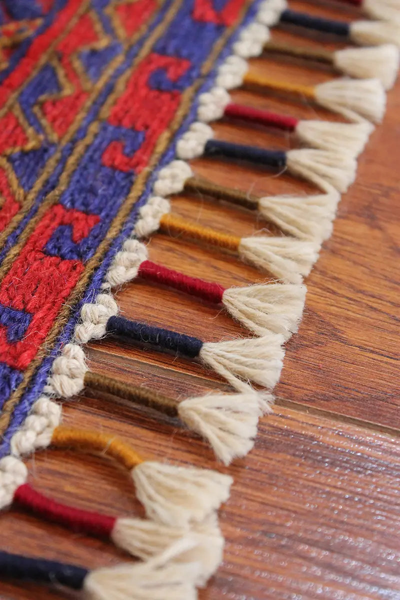 El Dokuma Afgan Berceste Kırmızı Yün Kilim