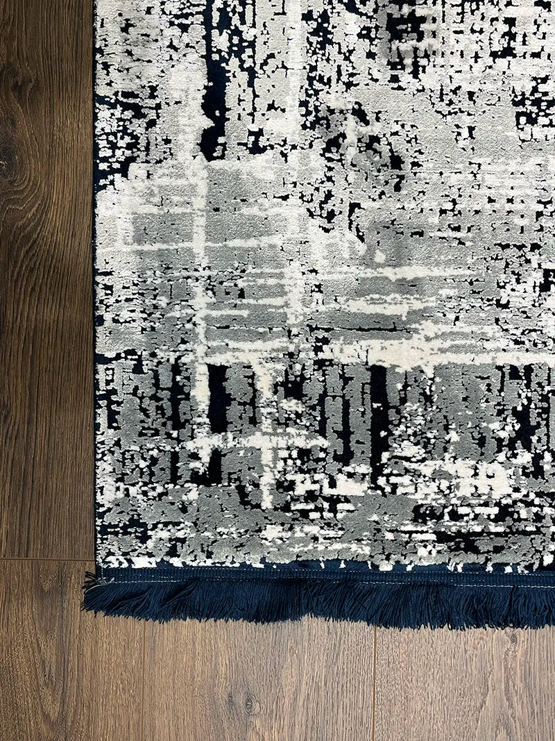 Eskitme Desen Lacivert Bambu Özel Tezgah Halısı