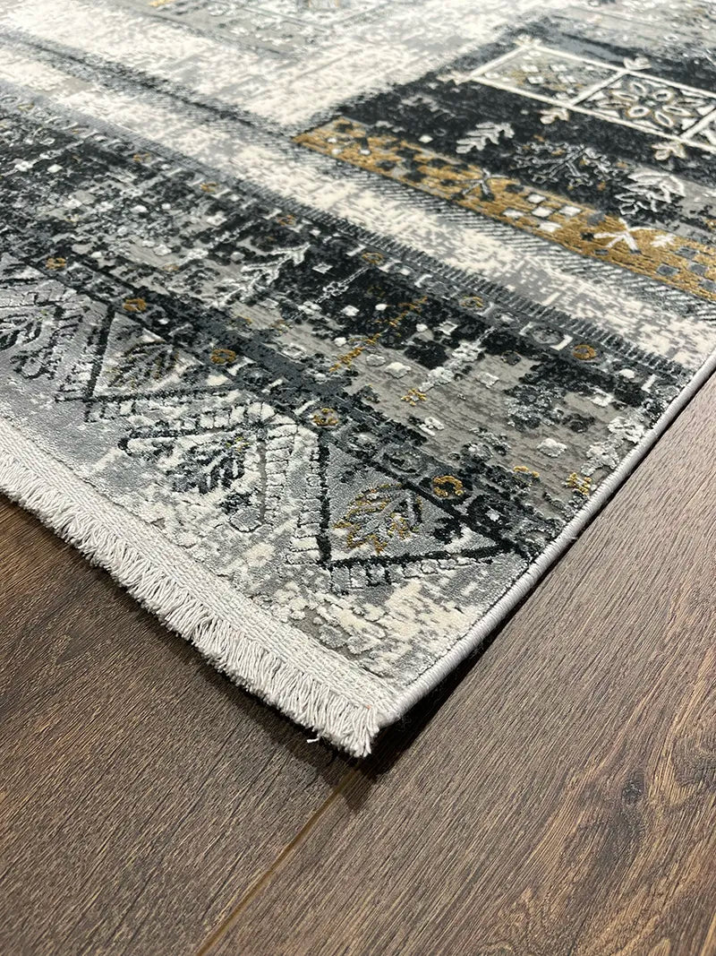 Craft Serisi Etnik Desen Gri Bambu Özel Tezgah Halısı