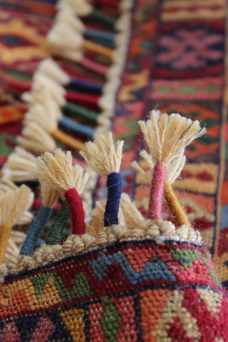 El Dokuma Afgan Berceste Renkli Yün Kilim Yolluk