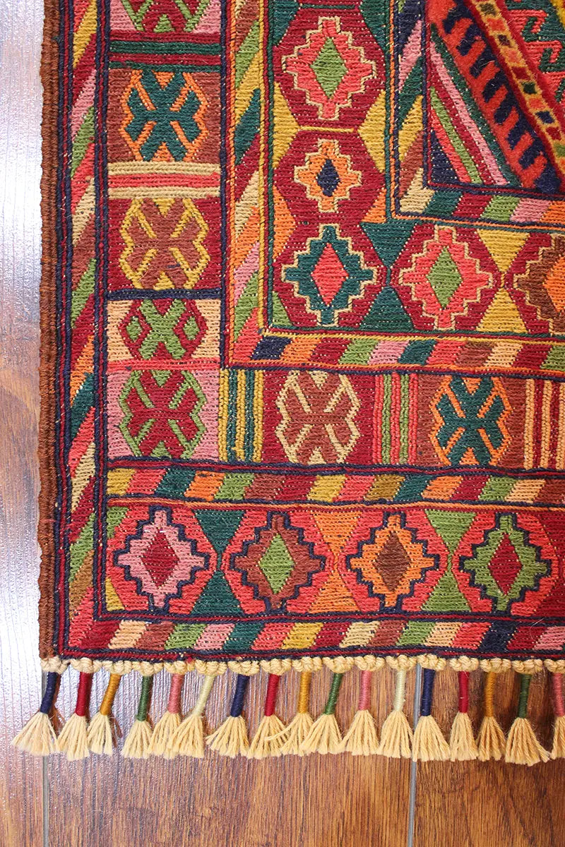 El Dokuma Afgan Berceste Renkli Yün Kilim