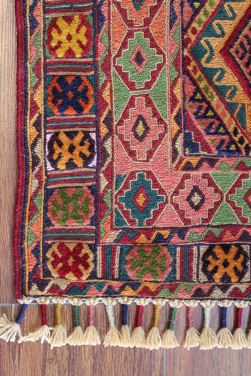 El Dokuma Afgan Berceste Renkli Yün Kilim