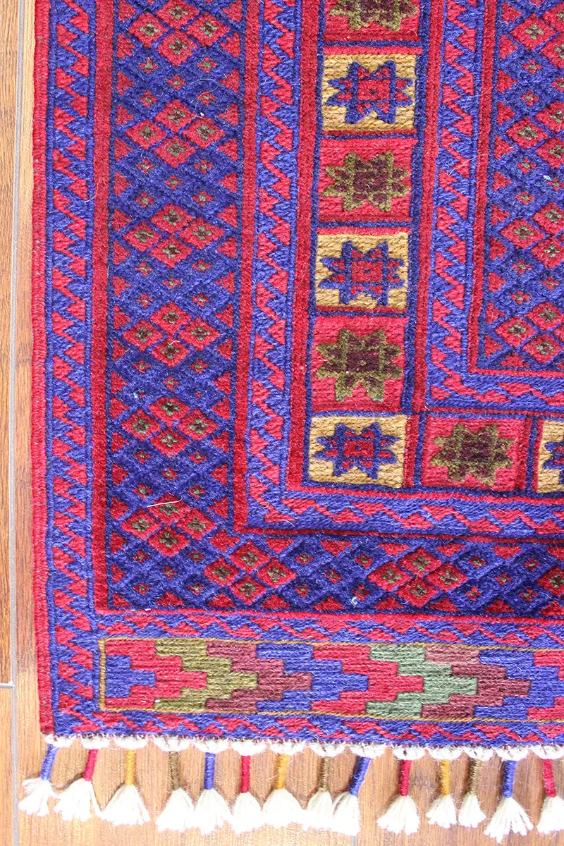 El Dokuma Afgan Berceste Bordo Yün Kilim