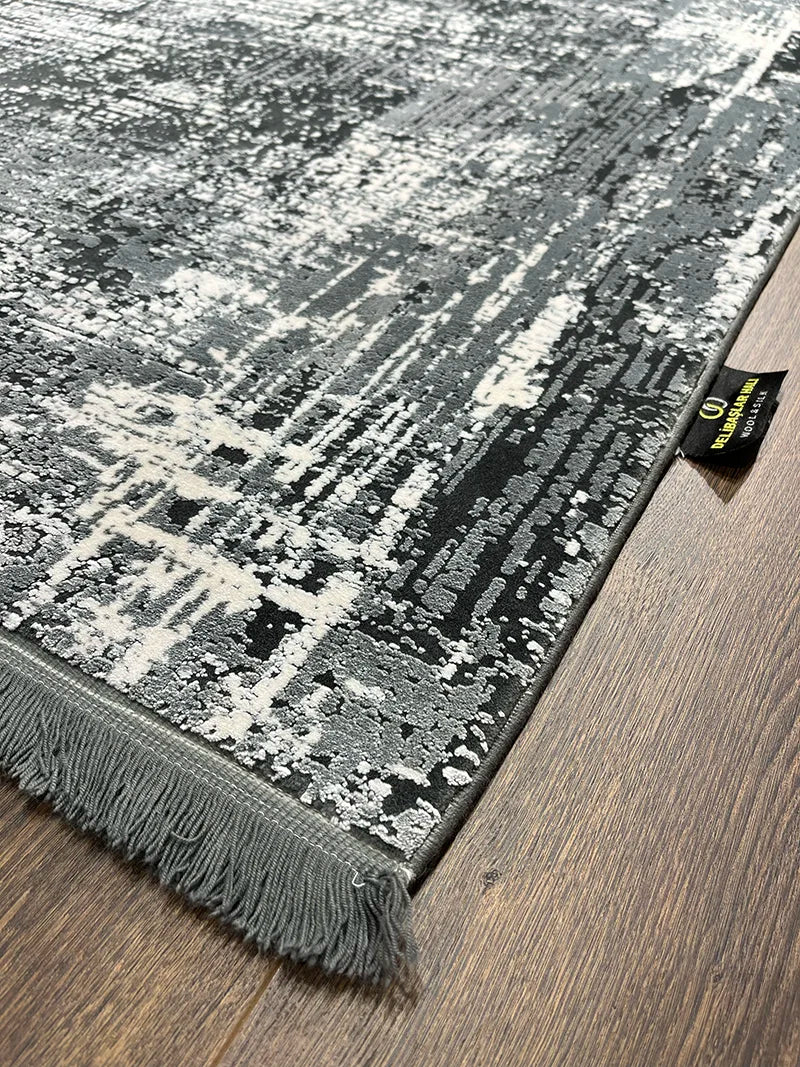 Eskitme Desen Gri Bambu Özel Tezgah Halısı