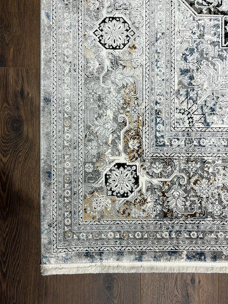 Klasik Desen Gri Bambu Özel Tezgah Halısı