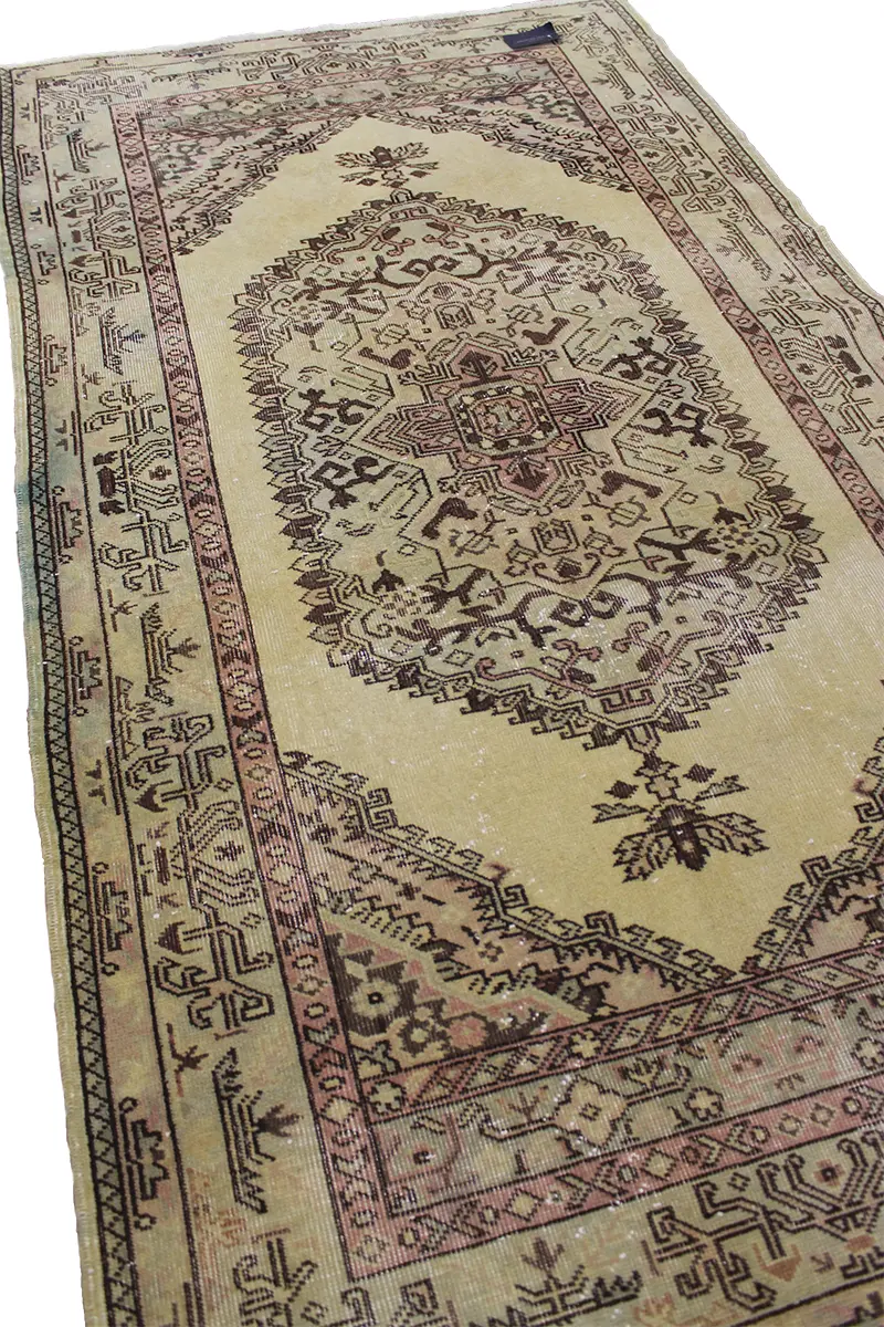 El Dokuma Sarı Vintage Halı