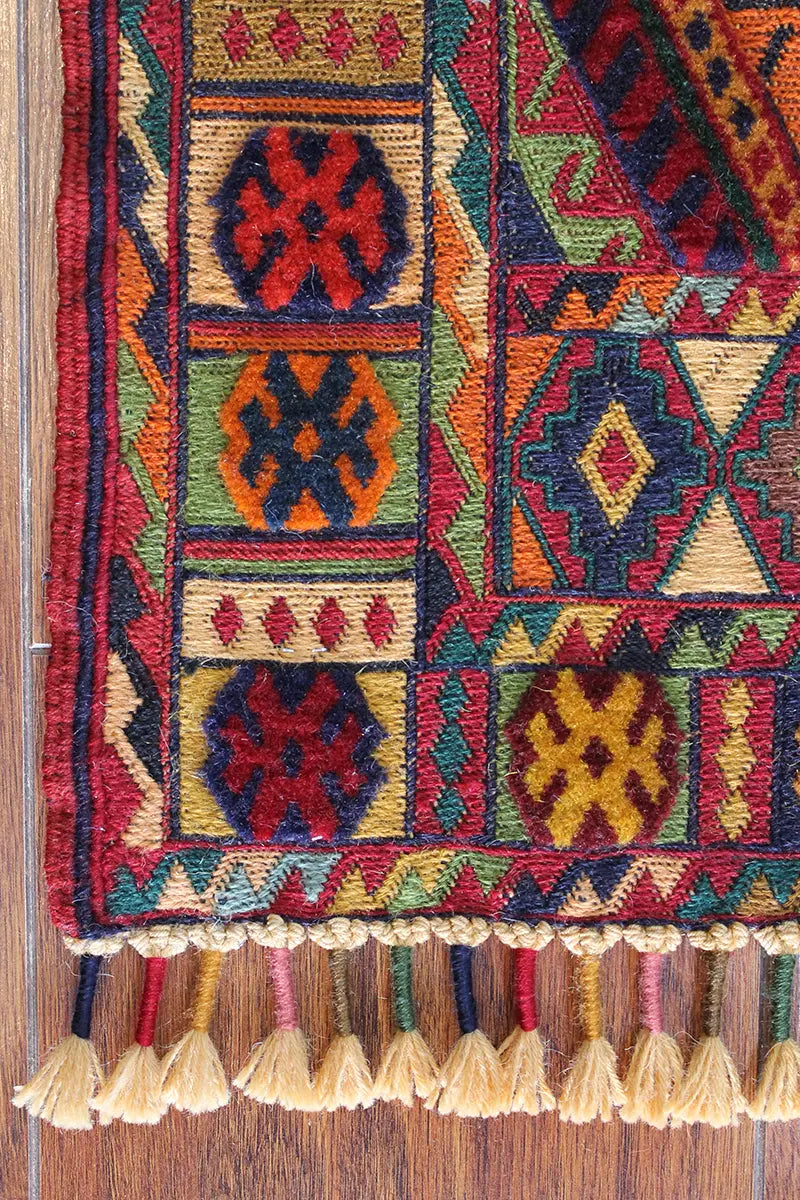 El Dokuma Afgan Berceste Renkli Yün Kilim