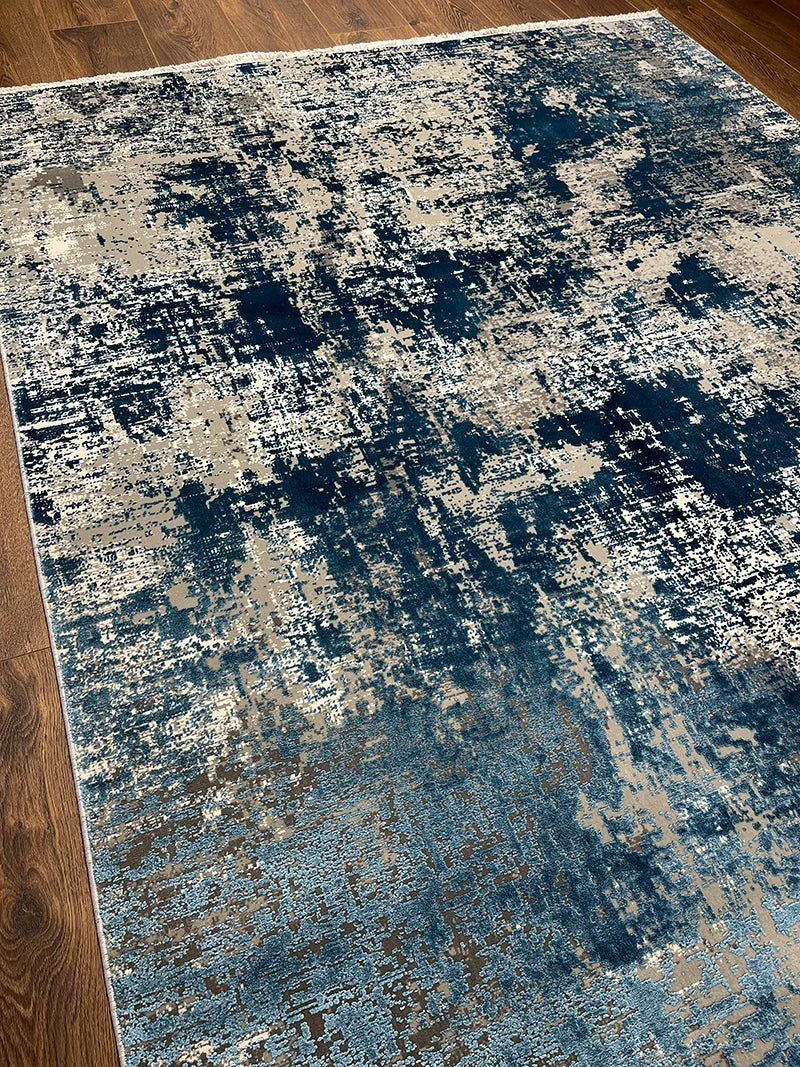 Eskitme Desen Mavi Bambu Özel Tezgah Halısı