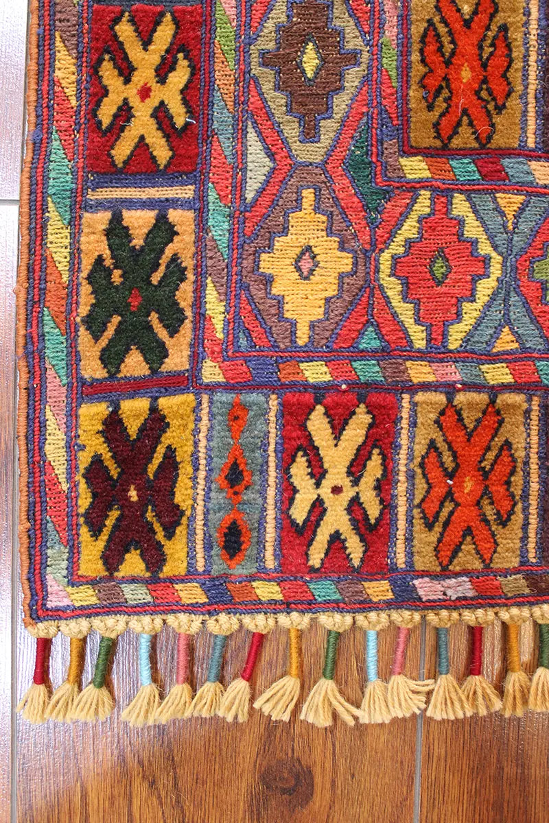 El Dokuma Afgan Berceste Renkli Yün Kilim