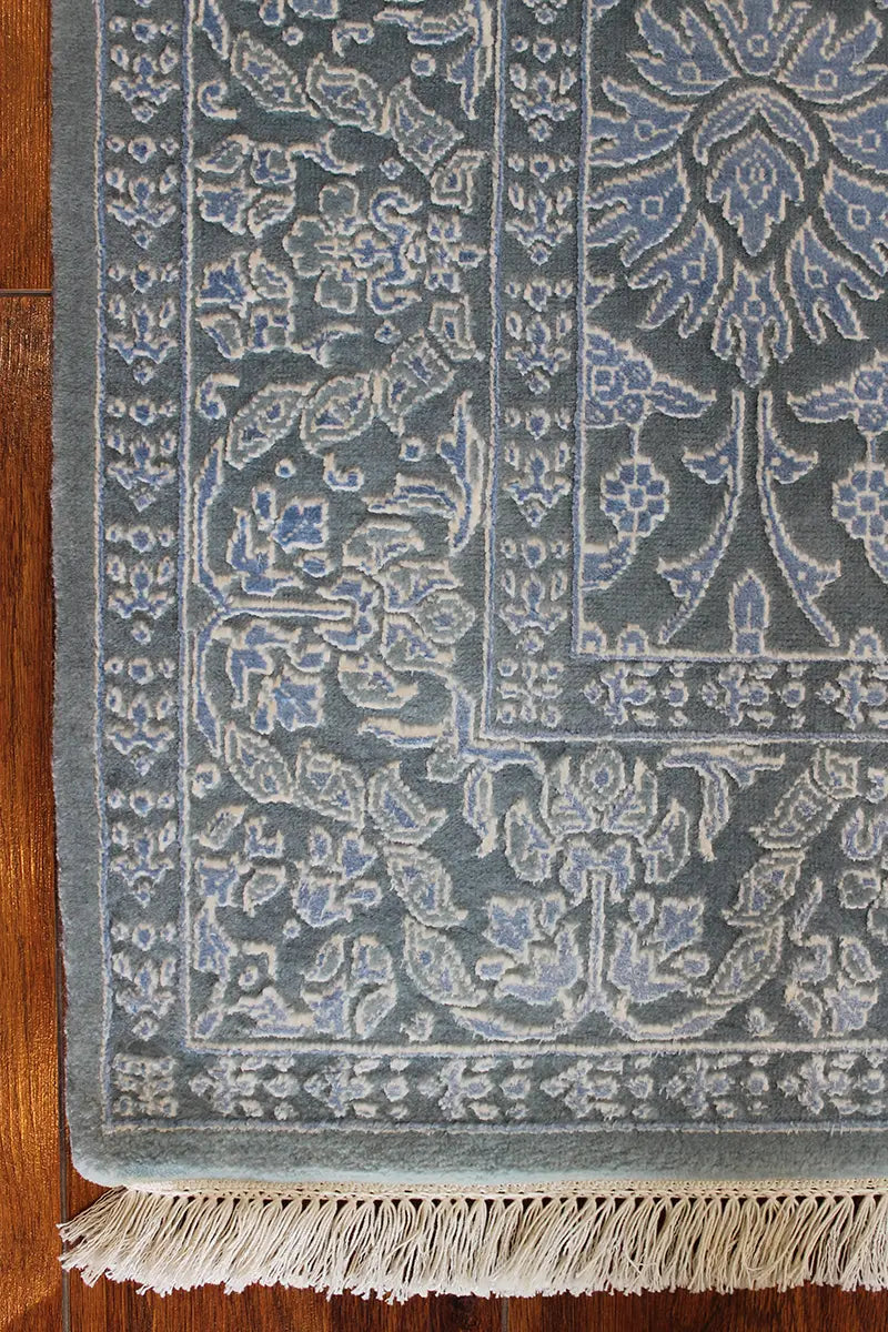 El Dokuma Mavi Uşak Desenli Yün Halı