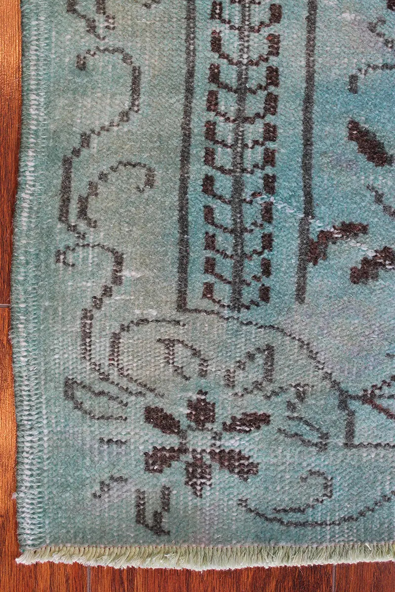 El Dokuma Turkuaz Vintage Halı