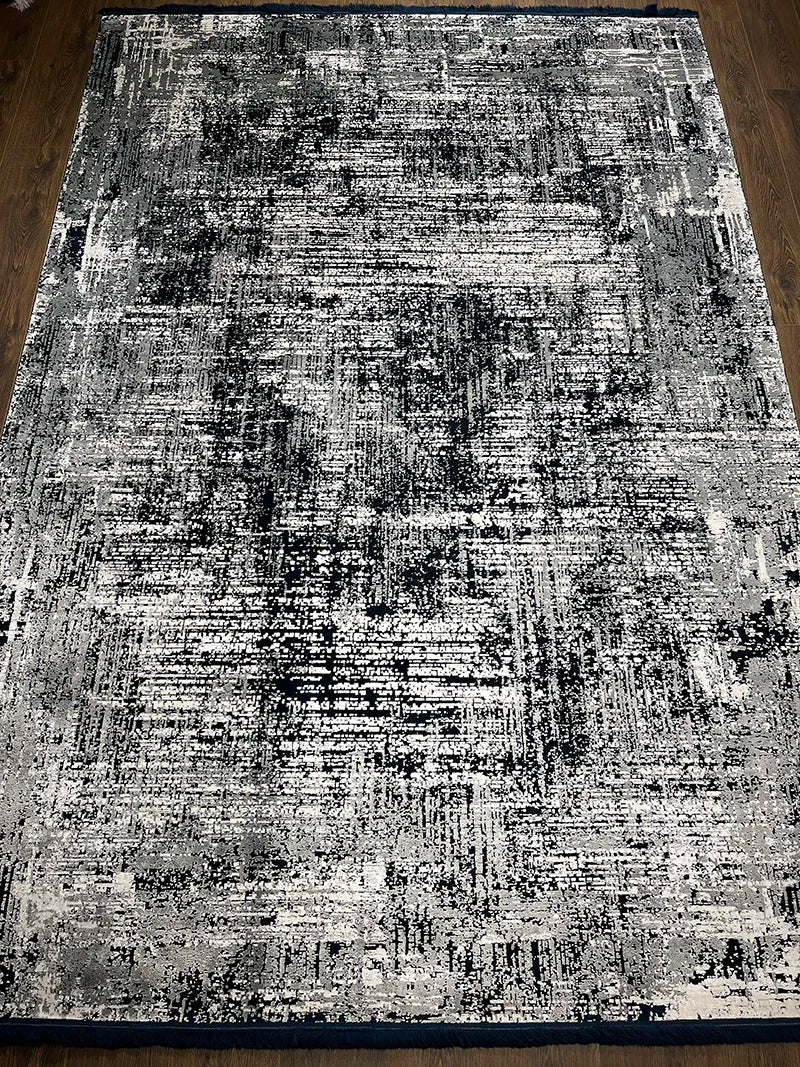 Eskitme Desen Lacivert Bambu Özel Tezgah Halısı