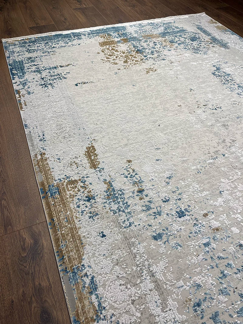 Olimpos Serisi Eskitme Desen Mavi Bambu Özel Tezgah Halısı