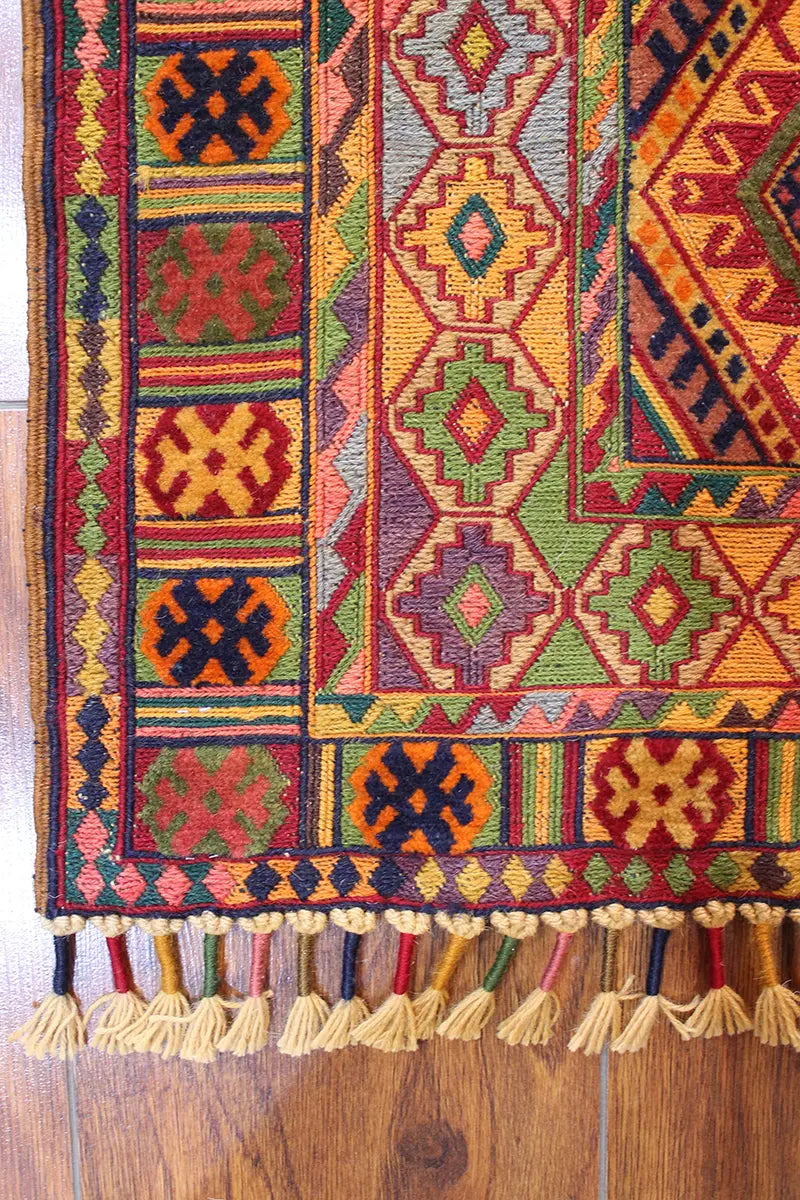 El Dokuma Afgan Berceste Renkli Yün Kilim