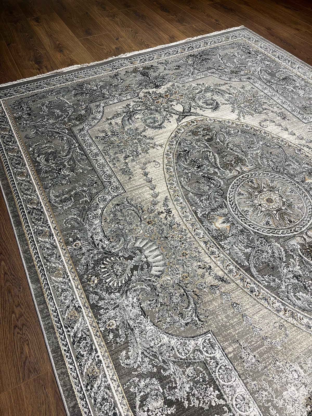 Klasik Desen Gri Bambu Özel Tezgah Halısı