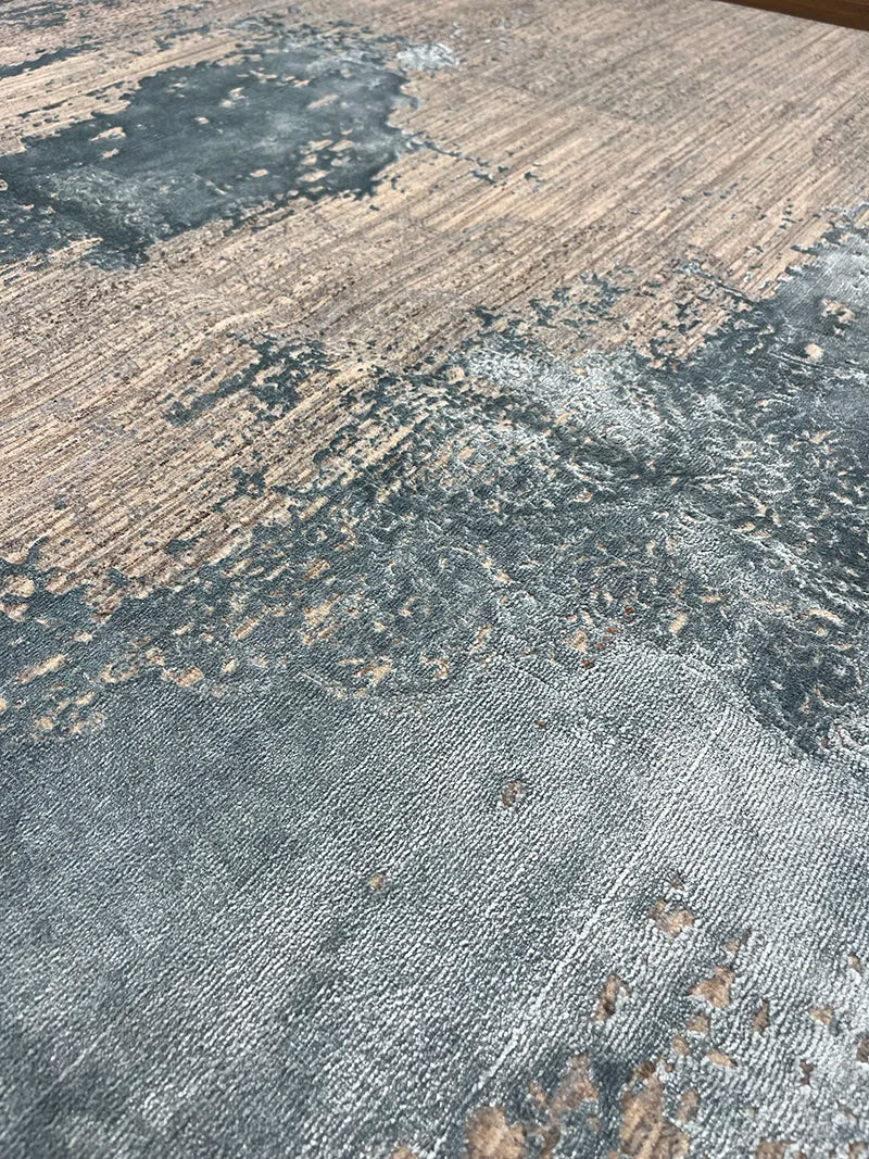 Eskitme Memlük Desen Turkuaz Bambu Özel Tezgah Halısı