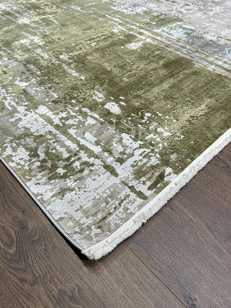 Eskitme Desen Yeşil Bambu Özel Tezgah Halısı