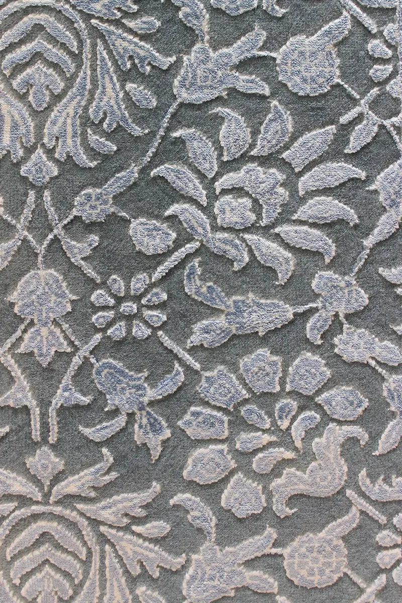 El Dokuma Mavi Uşak Desenli Yün Halı