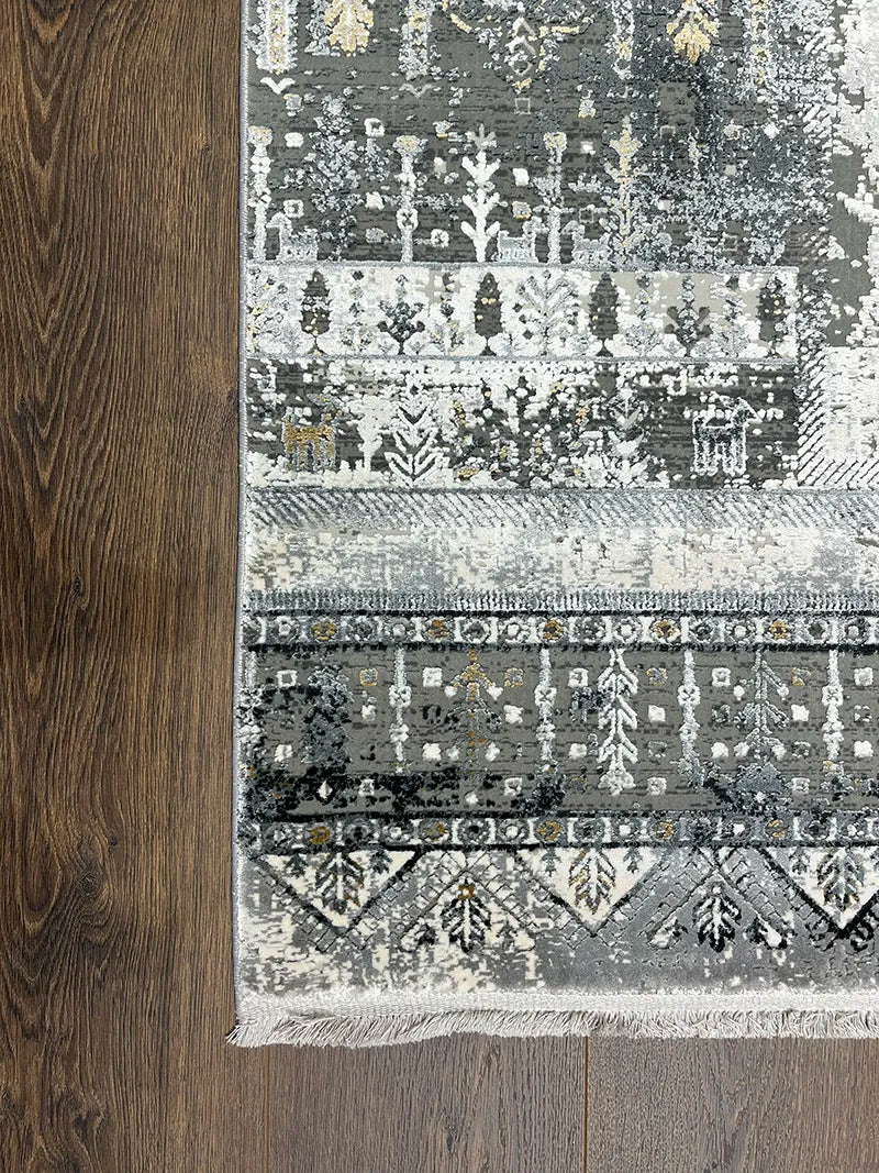 Craft Serisi Etnik Desen Gri Bambu Özel Tezgah Halısı