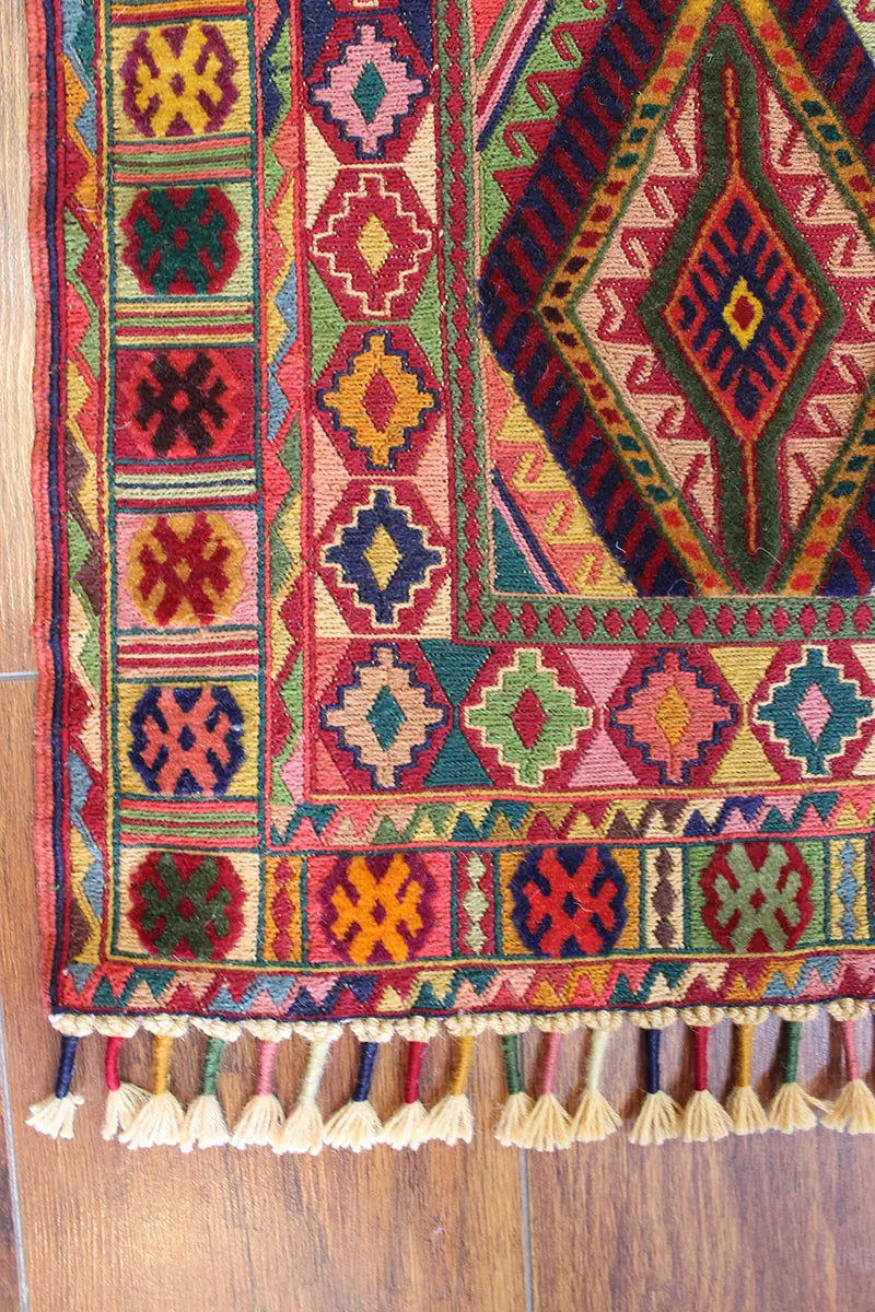 El Dokuma Afgan Berceste Renkli Yün Kilim