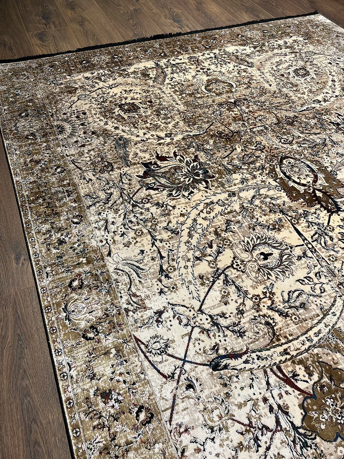 Pietra Serisi Etnik Desen Bej Bambu Özel Tezgah Halısı