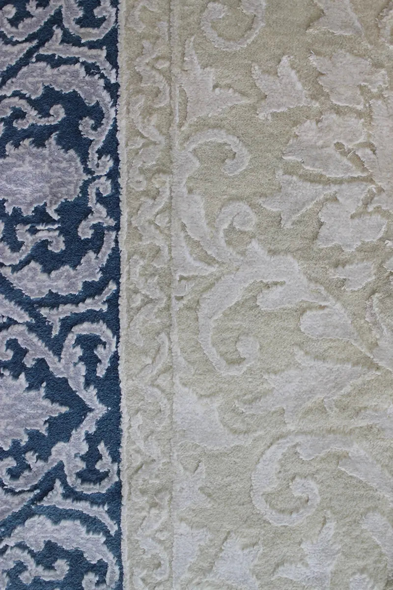 El Dokuma Mavi Uşak Desenli Yün Halı