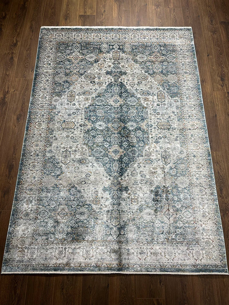 Anadolu Desenli Mavi Bambu Özel Tezgah Halısı