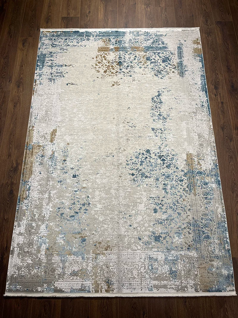 Olimpos Serisi Eskitme Desen Mavi Bambu Özel Tezgah Halısı