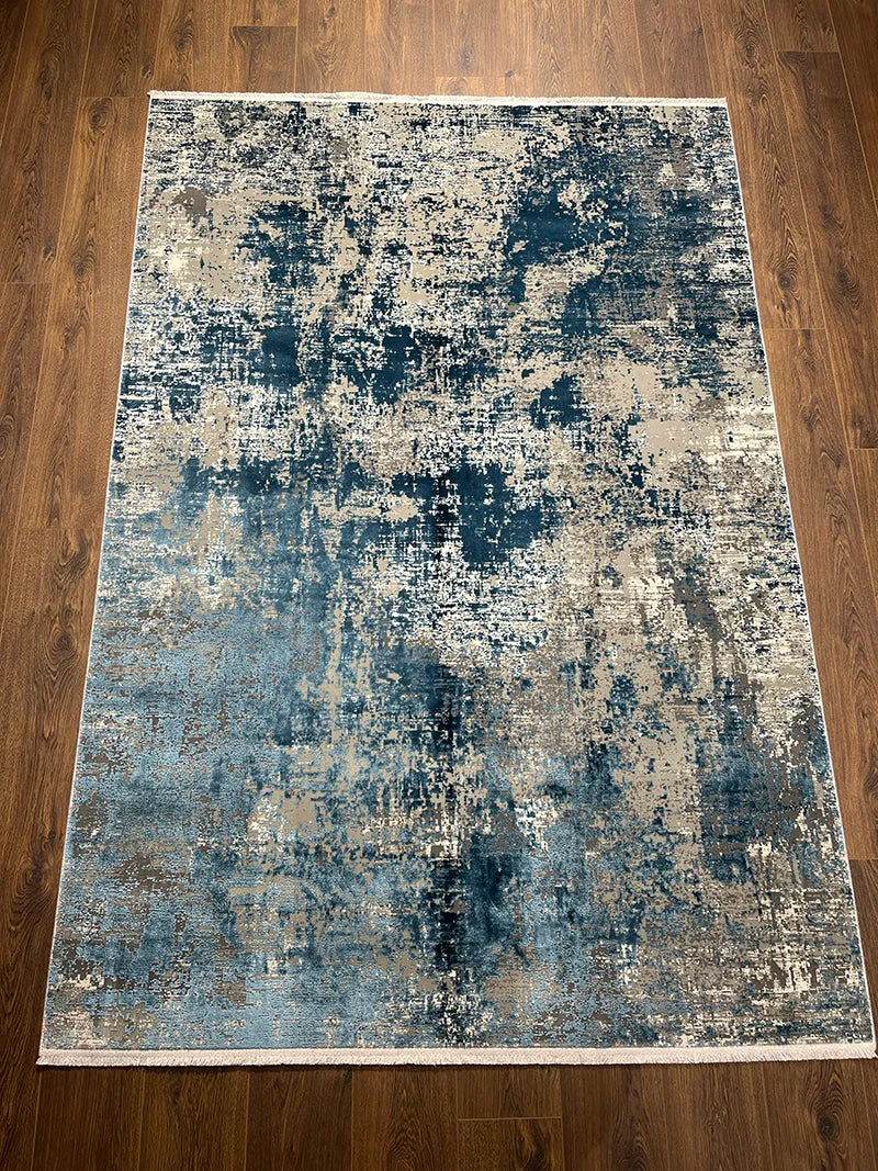 Eskitme Desen Mavi Bambu Özel Tezgah Halısı