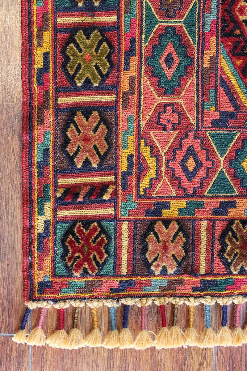 El Dokuma Afgan Berceste Renkli Yün Kilim