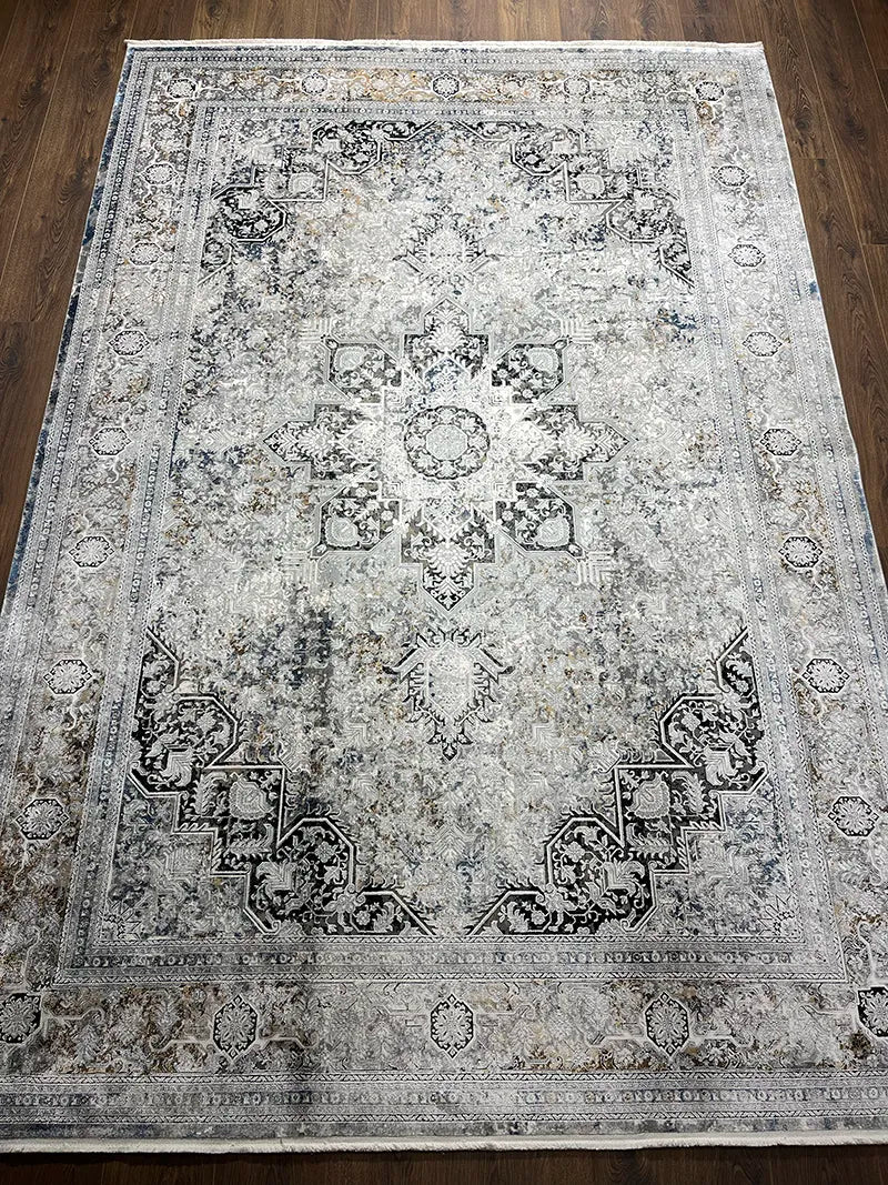 Klasik Desen Gri Bambu Özel Tezgah Halısı