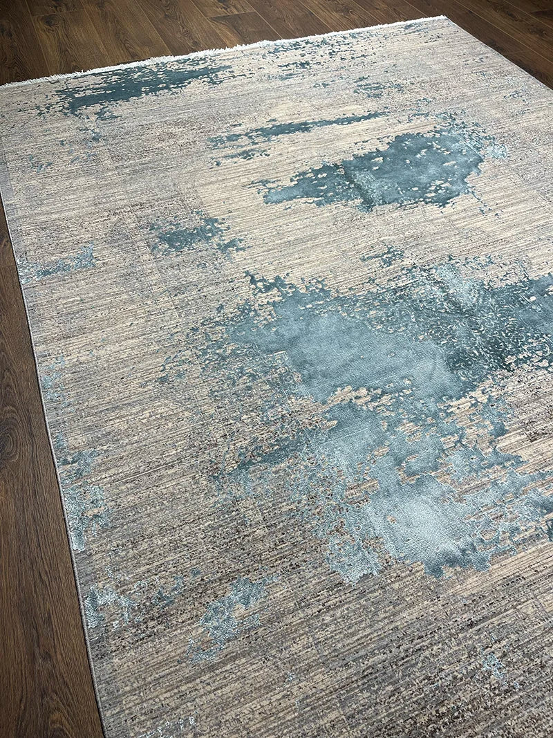 Eskitme Memlük Desen Turkuaz Bambu Özel Tezgah Halısı