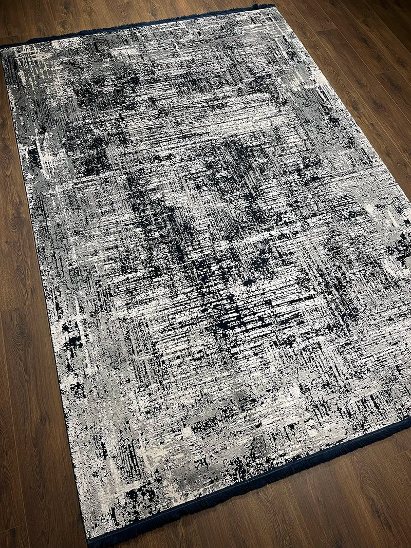 Eskitme Desen Lacivert Bambu Özel Tezgah Halısı