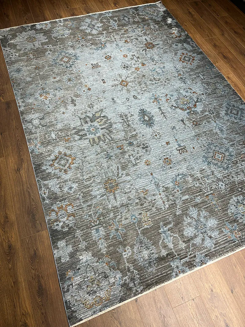 Woolknot Ametist Vintage Desen Mavi Makine Halısı