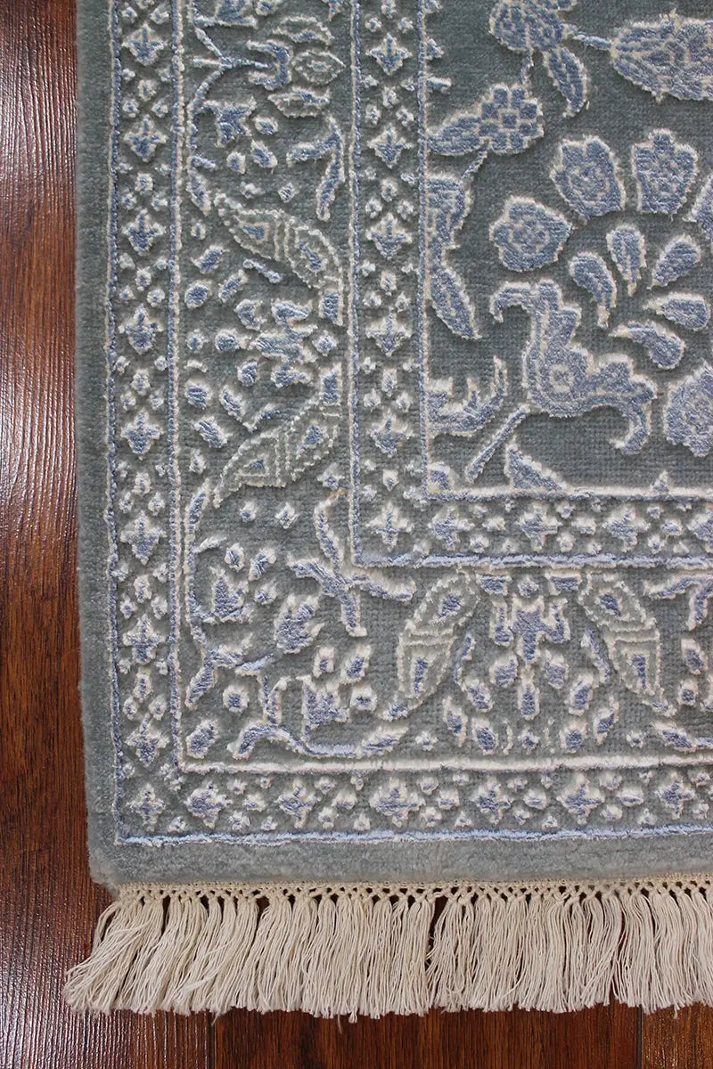 El Dokuma Mavi Uşak Desenli Yün Halı