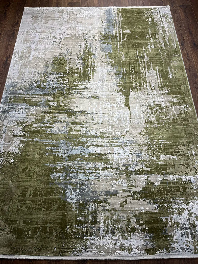 Eskitme Desen Yeşil Bambu Özel Tezgah Halısı