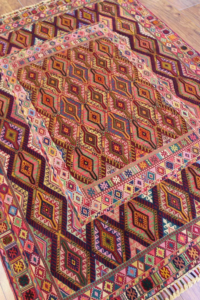 El Dokuma Afgan Berceste Renkli Yün Kilim